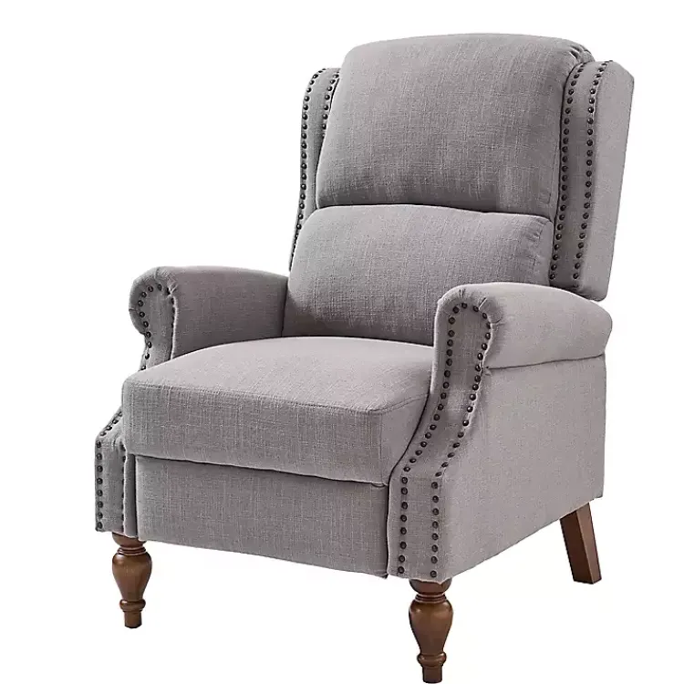 Accent Chairs-Kirklands Home Rosalie Light Upholstered Manual Recliner Gray