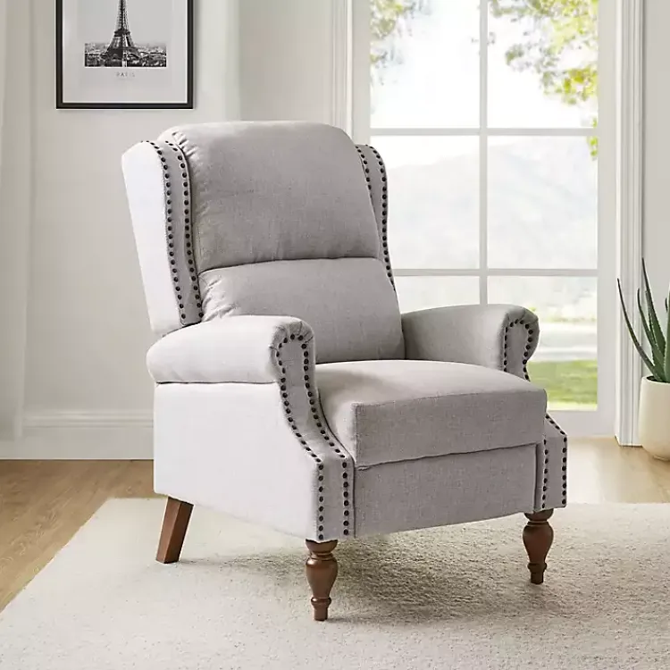Accent Chairs-Kirklands Home Rosalie Oatmeal Upholstered Manual Recliner White