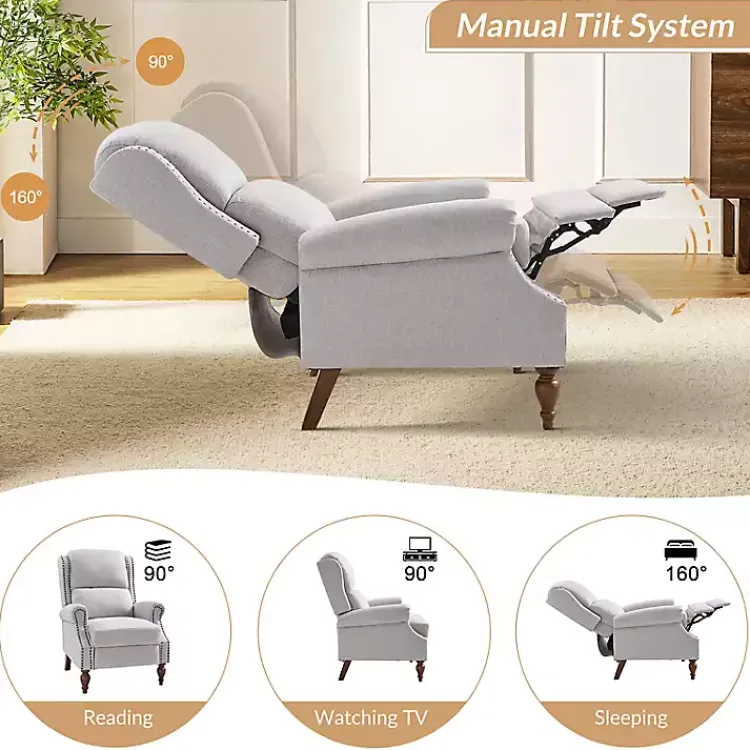 Accent Chairs-Kirklands Home Rosalie Oatmeal Upholstered Manual Recliner White