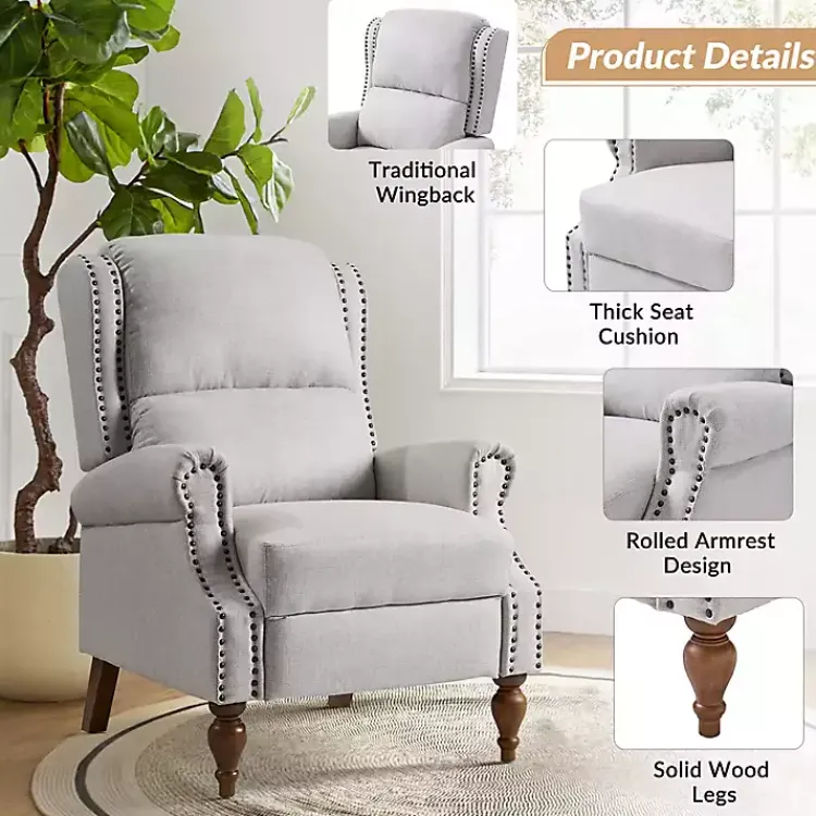 Accent Chairs-Kirklands Home Rosalie Oatmeal Upholstered Manual Recliner White