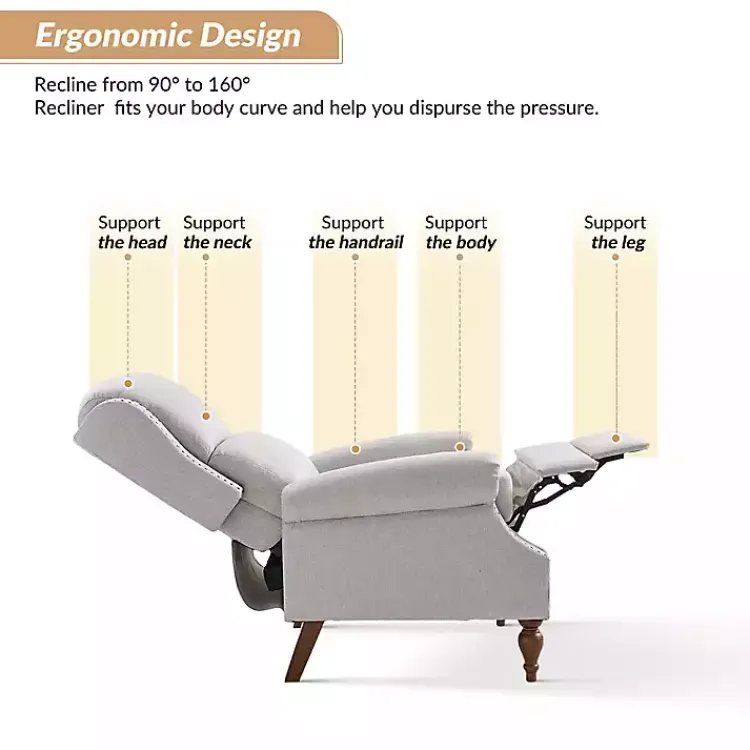 Accent Chairs-Kirklands Home Rosalie Oatmeal Upholstered Manual Recliner White