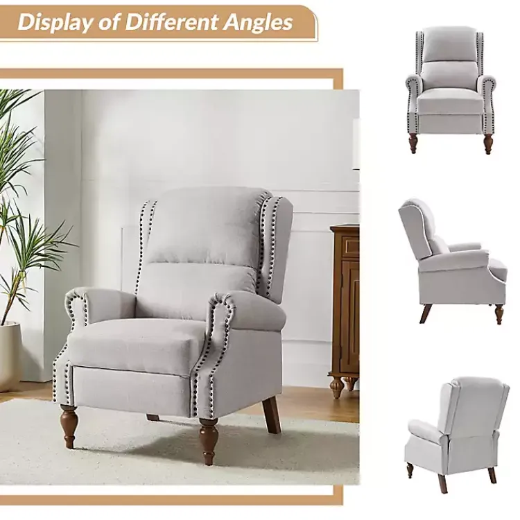 Accent Chairs-Kirklands Home Rosalie Oatmeal Upholstered Manual Recliner White