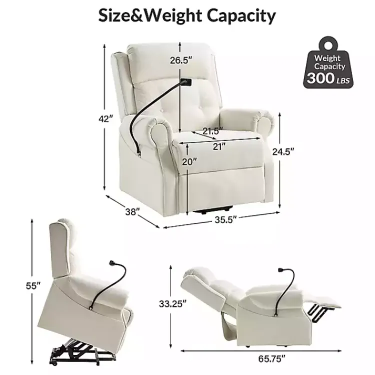 Accent Chairs-Kirklands Home Upholstered Lift Assist Massaging Recliner White