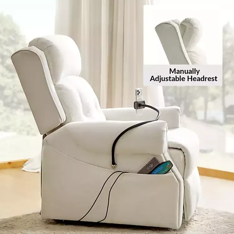 Accent Chairs-Kirklands Home Upholstered Lift Assist Massaging Recliner White