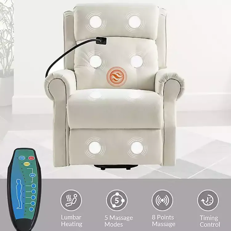 Accent Chairs-Kirklands Home Upholstered Lift Assist Massaging Recliner White
