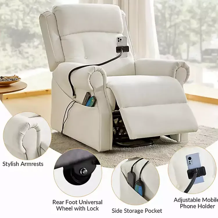 Accent Chairs-Kirklands Home Upholstered Lift Assist Massaging Recliner White