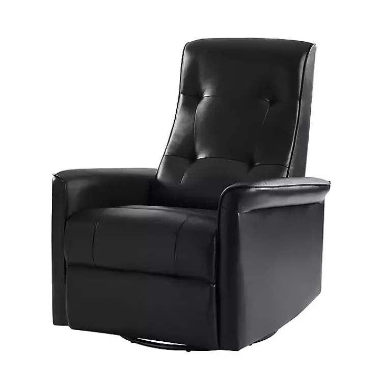 Accent Chairs-Kirklands Home Val Faux Leather Swivel Power Recliner Black