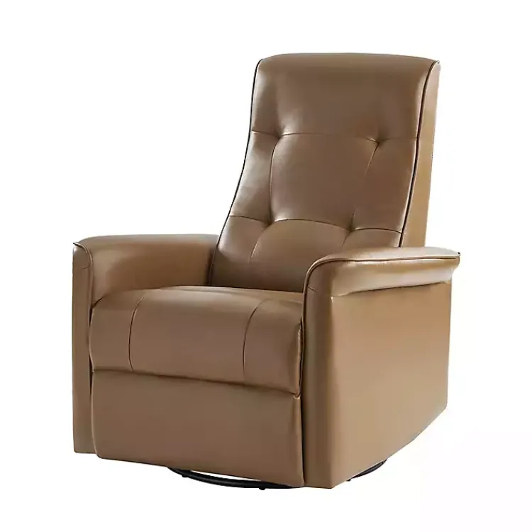 Accent Chairs-Kirklands Home Val Faux Leather Swivel Power Recliner Brown