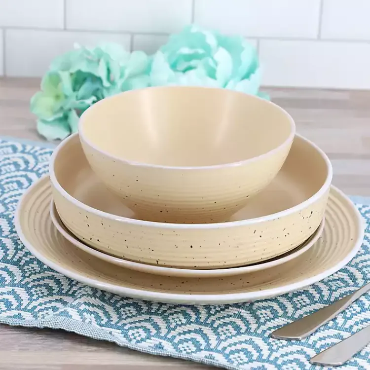 Dinnerware-Kirklands Home Cream Emilia Stoneware 16pc. Dinnerware Set Yellow