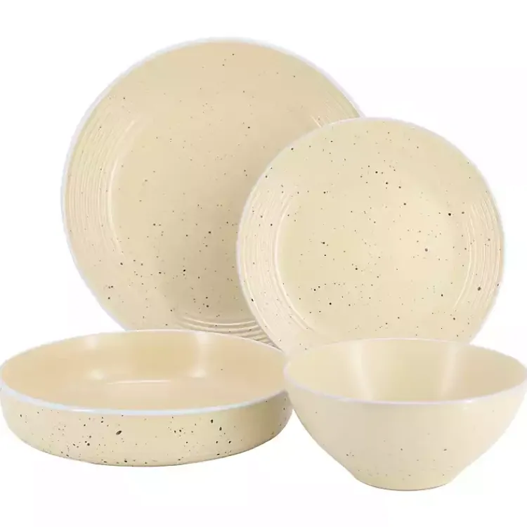 Dinnerware-Kirklands Home Cream Emilia Stoneware 16pc. Dinnerware Set Yellow