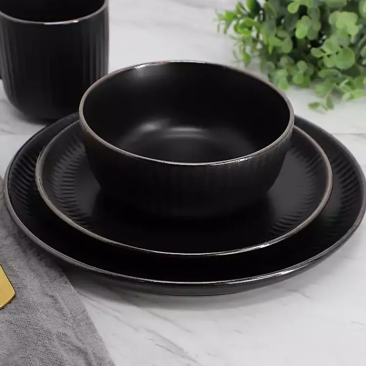 Dinnerware-Kirklands Home Leo Stoneware 16-pc. Dinnerware Set Black