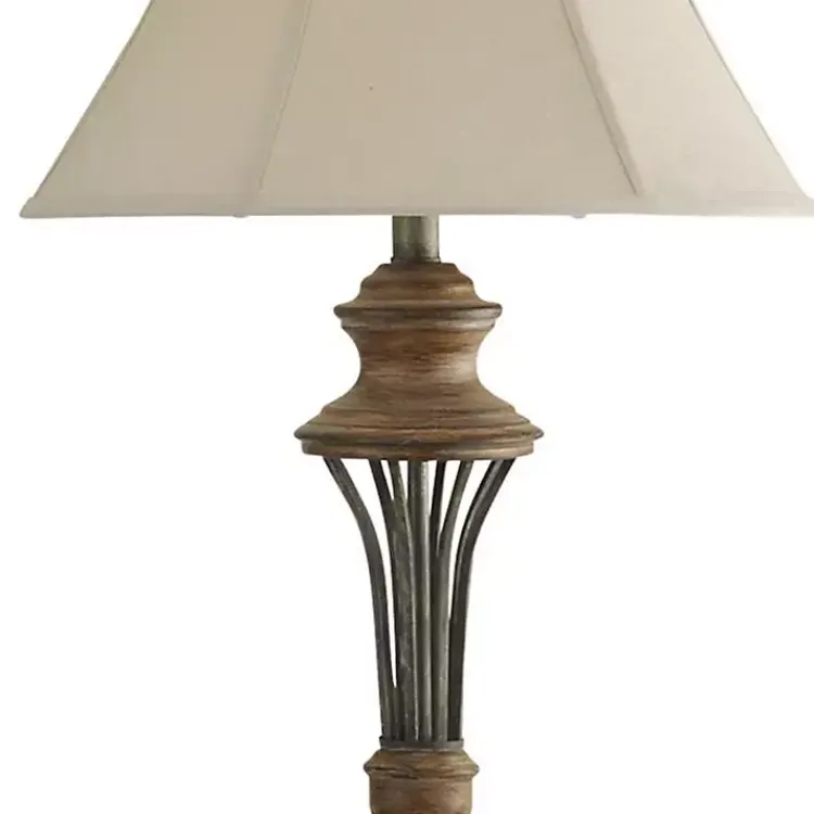 Table Lamps-Kirklands Home Natural Wood & Bronze Metal 3-pc. Lamp Set Ivory