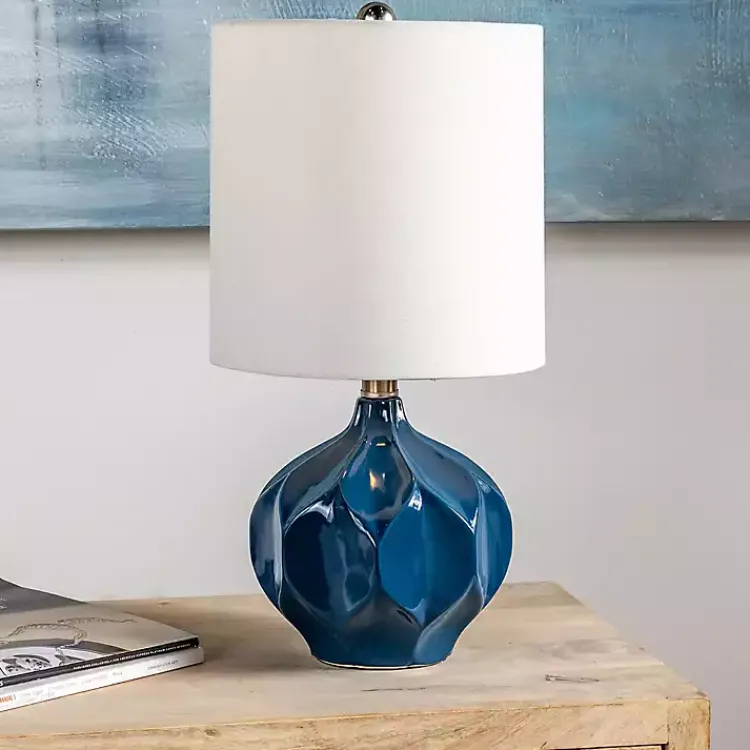 Table Lamps-Kirklands Home Blue Glazed Geometric Table Lamp White
