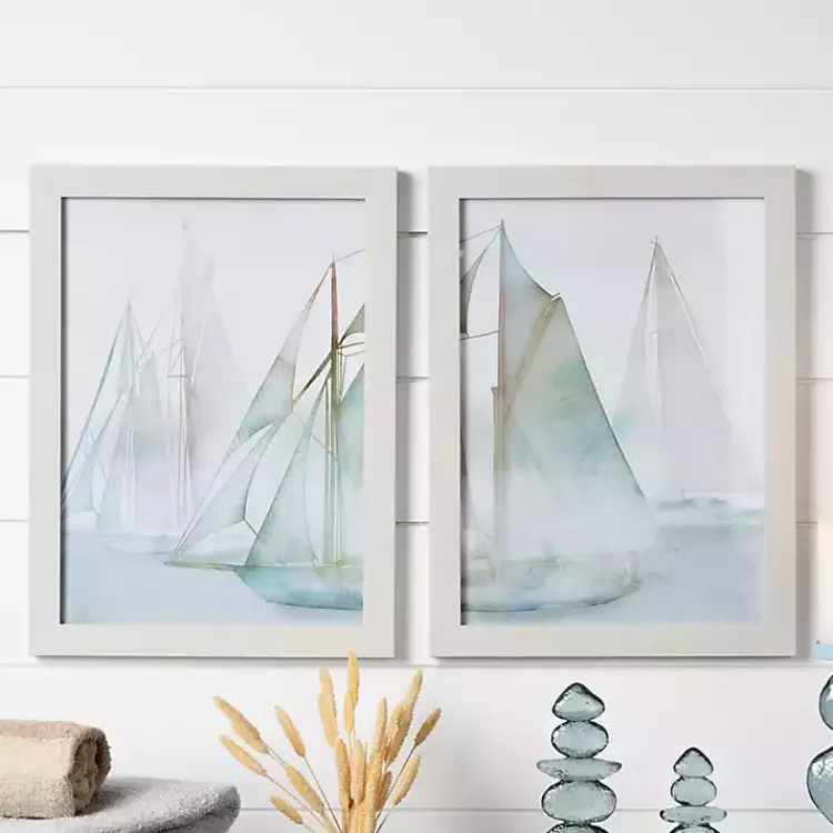 Framed Art-Kirklands Home Watercolor Sailboats Framed Art Prints, Set of 2 Multi