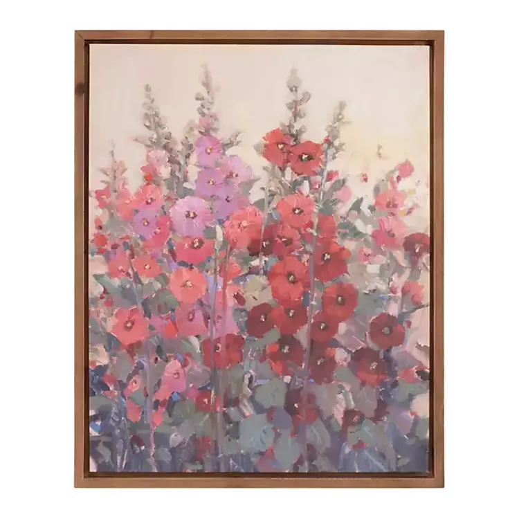 Canvas Art-Kirklands Home Pink & Red Hollyhock Framed Canvas Art Print