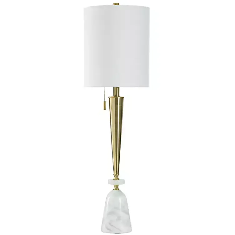 Buffet Lamps-Kirklands Home Gold Metal & Marble Tapered Buffet Lamp White