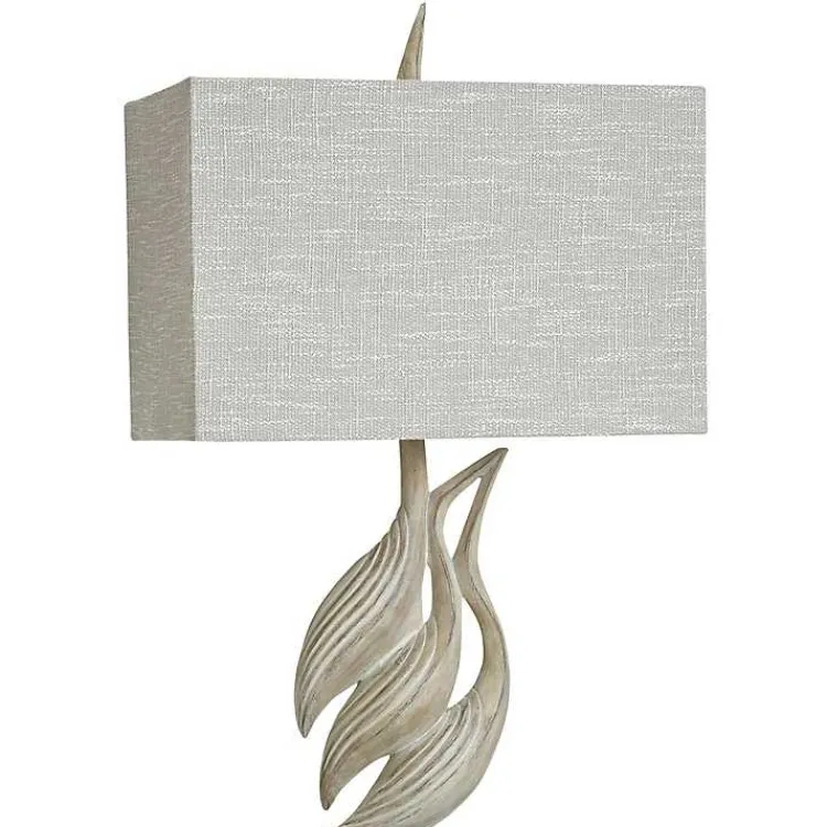 Buffet Lamps-Kirklands Home Whitewashed Carved Egrets Buffet Lamp Gray
