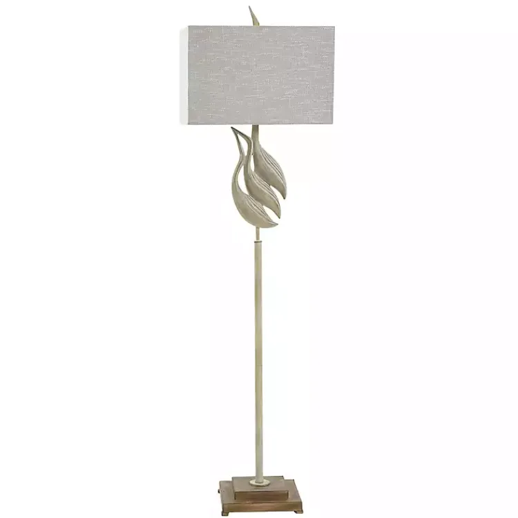 Floor Lamps-Kirklands Home Whitewashed Carved Egrets Floor Lamp Tan
