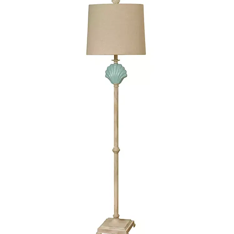 Floor Lamps-Kirklands Home Blue Clamshell Gili Floor Lamp Tan