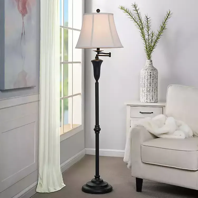 Floor Lamps-Kirklands Home Dark Bronze Madison Swing Arm Floor Lamp White