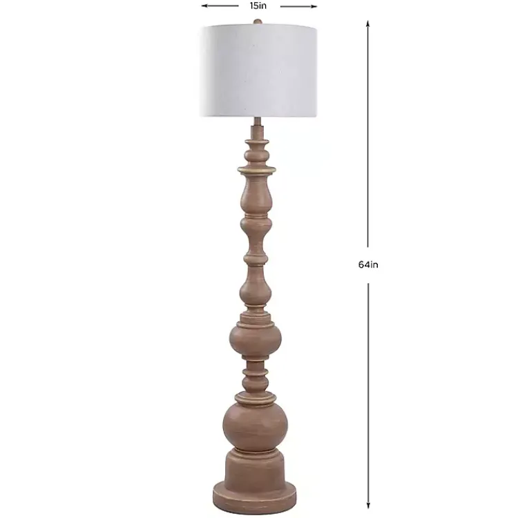 Floor Lamps-Kirklands Home Natural Oak Spindle Holland Floor Lamp Tan