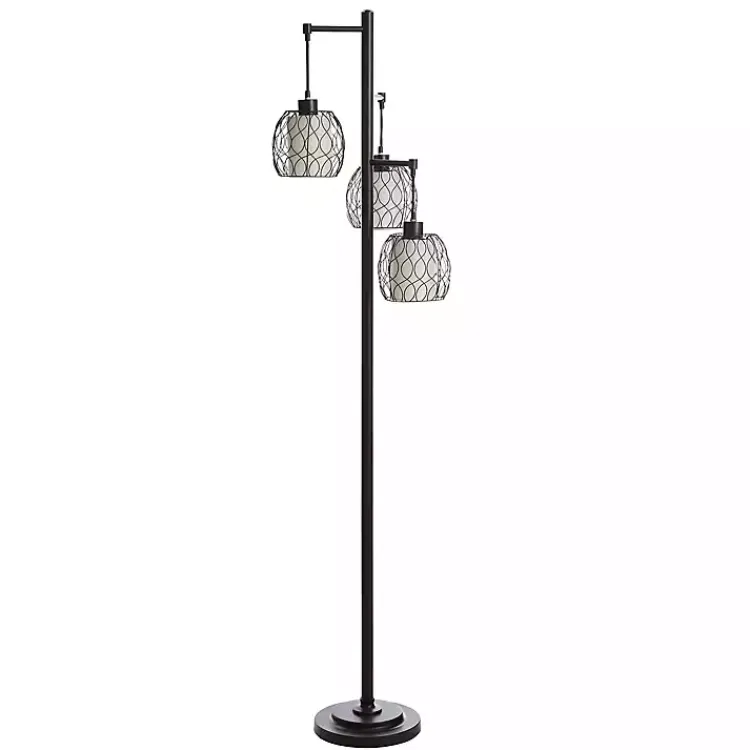 Floor Lamps-Kirklands Home Metal Tiered Woven Cage Robert Floor Lamp Black
