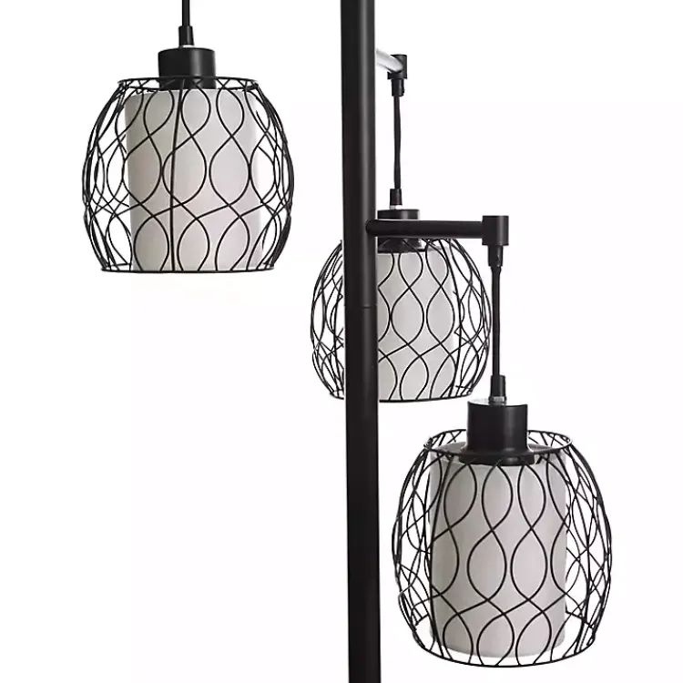 Floor Lamps-Kirklands Home Metal Tiered Woven Cage Robert Floor Lamp Black