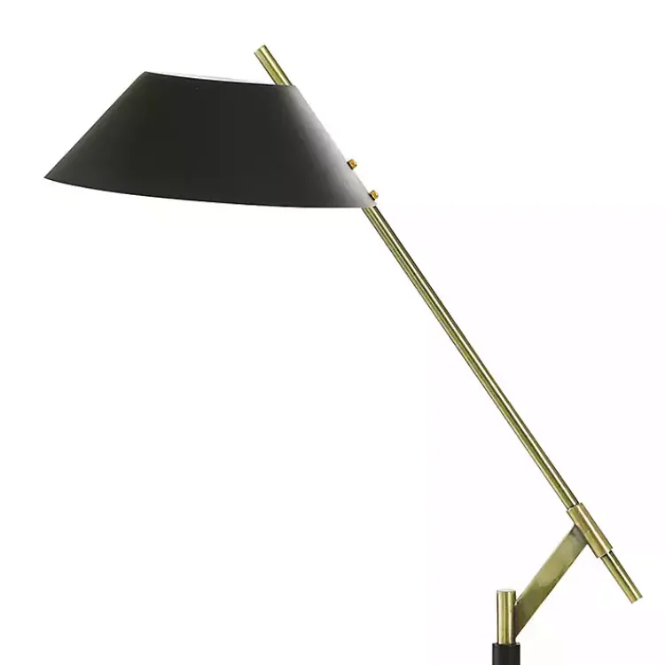 Floor Lamps-Kirklands Home Black Metal & Brass Angled Arm Task Floor Lamp