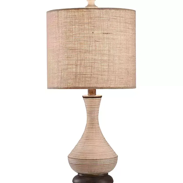 Table Lamps-Kirklands Home Beige Stripes Curved Table Lamp Tan