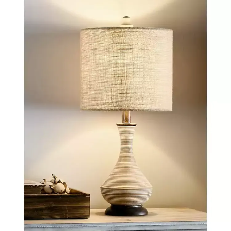 Table Lamps-Kirklands Home Beige Stripes Curved Table Lamp Tan