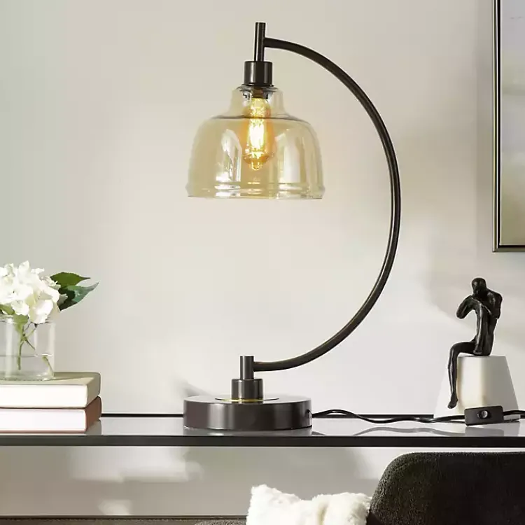 Table Lamps-Kirklands Home Black Metal Arched Task Lamp Brown