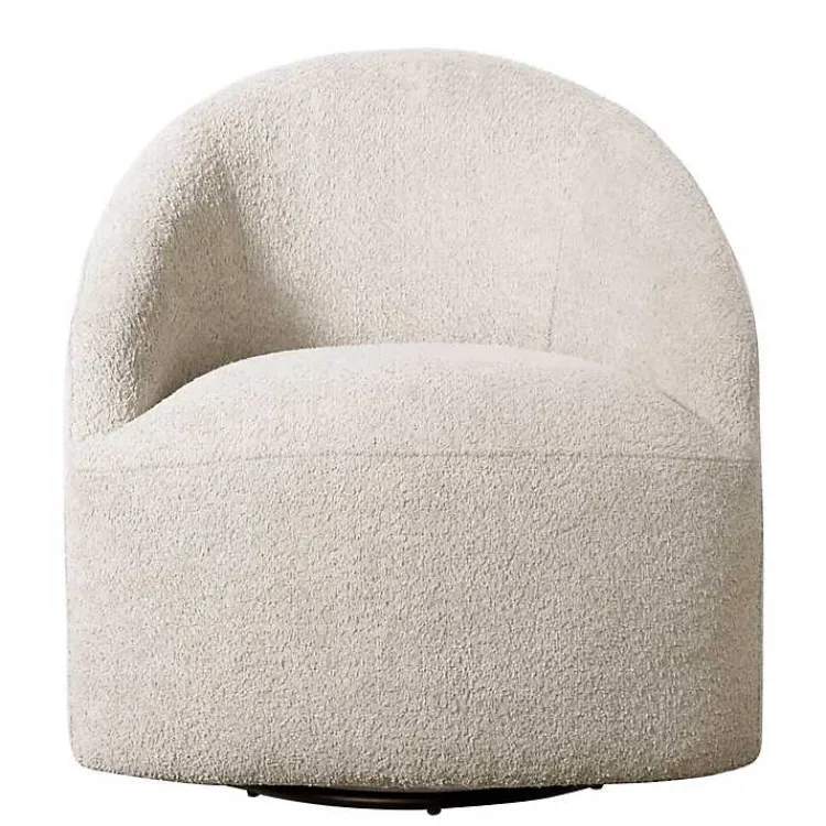 Accent Chairs-Kirklands Home Cream Boucle Barrel Swivel Accent Chair White