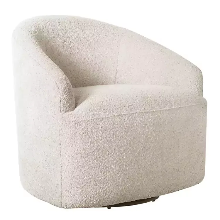 Accent Chairs-Kirklands Home Cream Boucle Barrel Swivel Accent Chair White