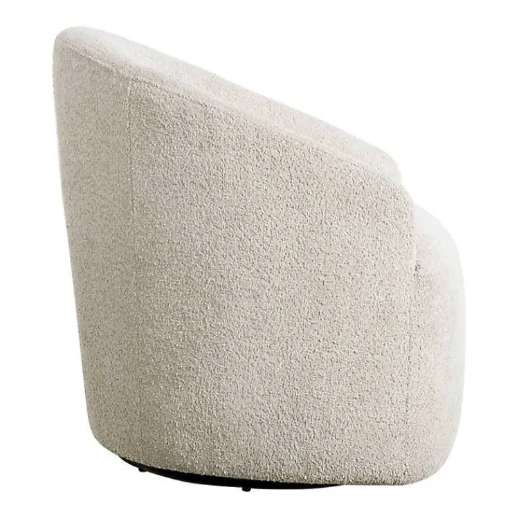 Accent Chairs-Kirklands Home Cream Boucle Barrel Swivel Accent Chair White