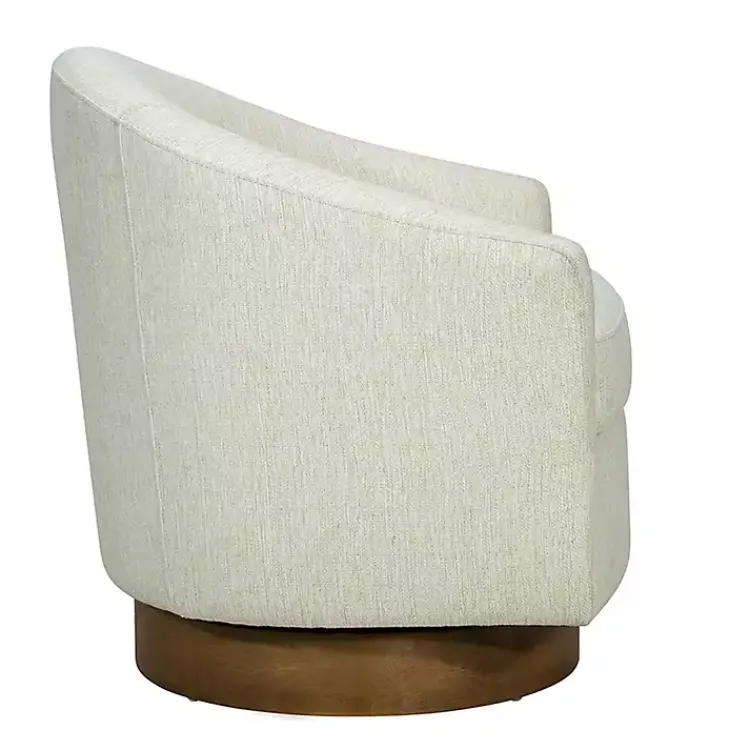 Accent Chairs-Kirklands Home Ashton Cream Swivel Chair with Wood Base White