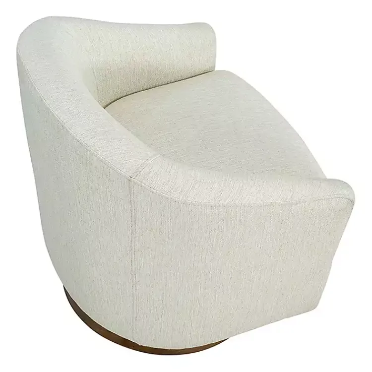 Accent Chairs-Kirklands Home Ashton Cream Swivel Chair with Wood Base White