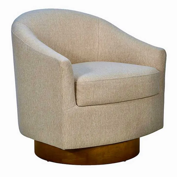 Accent Chairs-Kirklands Home Ashton Swivel Chair with Wood Base Tan