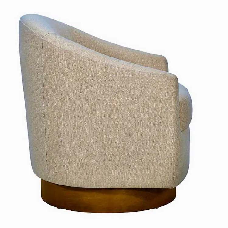 Accent Chairs-Kirklands Home Ashton Swivel Chair with Wood Base Tan