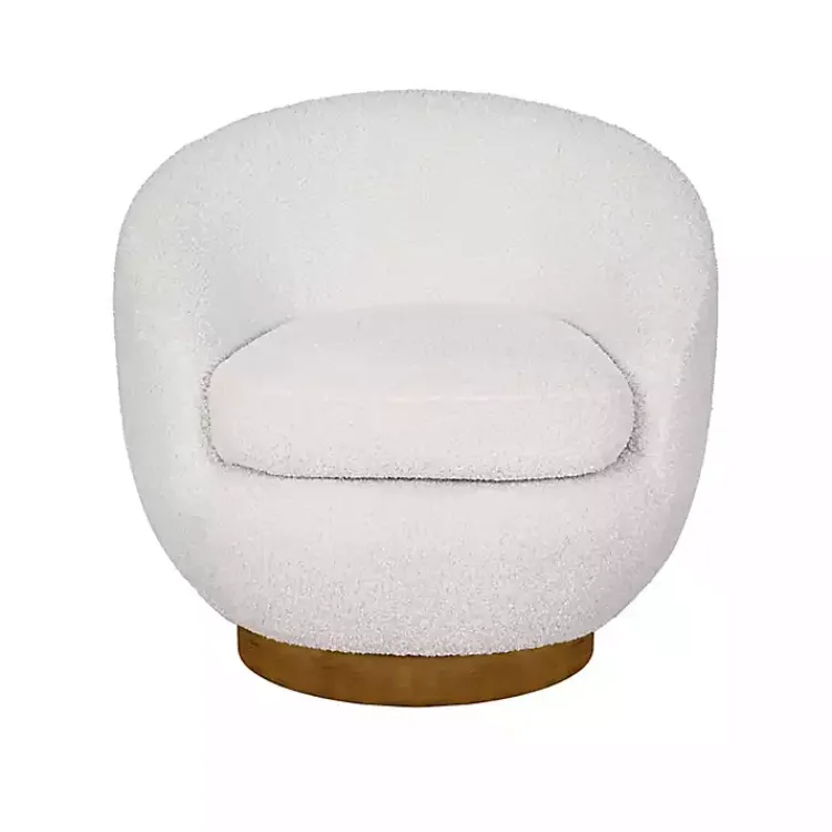 Accent Chairs-Kirklands Home Jessel Cream Sherpa Swivel Chair with Wood Base White