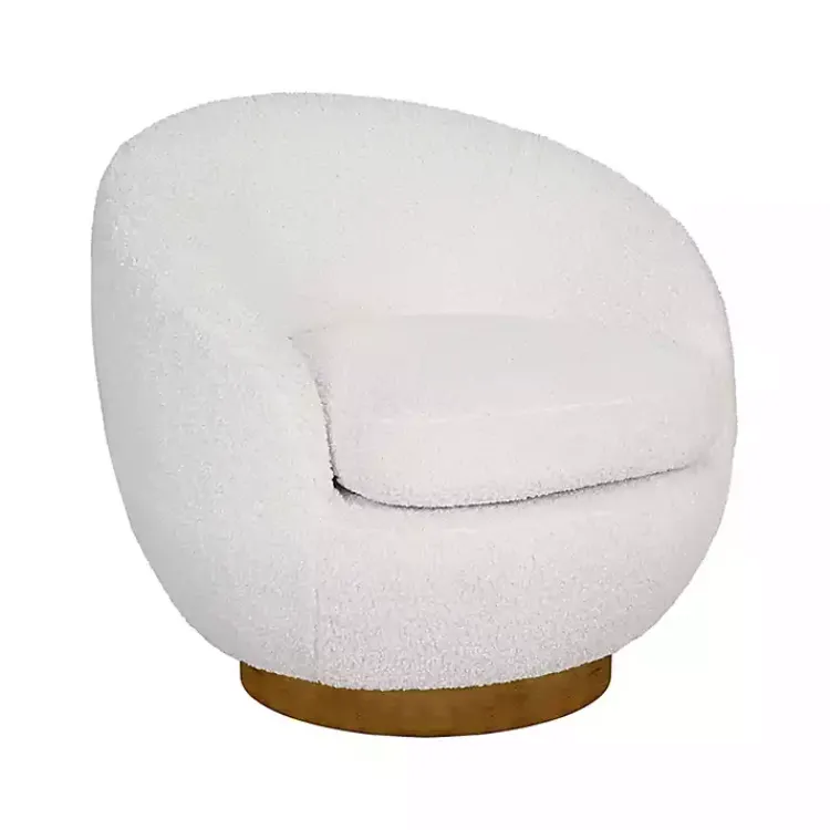 Accent Chairs-Kirklands Home Jessel Cream Sherpa Swivel Chair with Wood Base White