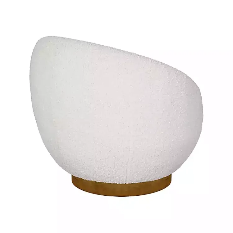 Accent Chairs-Kirklands Home Jessel Cream Sherpa Swivel Chair with Wood Base White