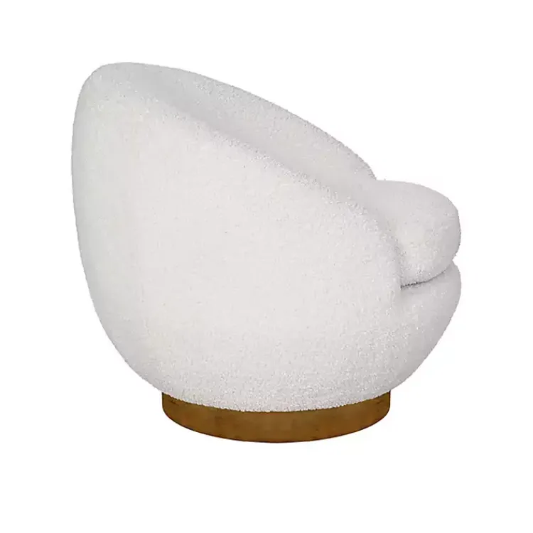 Accent Chairs-Kirklands Home Jessel Cream Sherpa Swivel Chair with Wood Base White