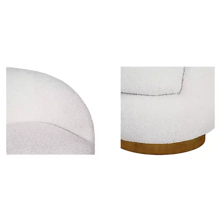 Accent Chairs-Kirklands Home Jessel Cream Sherpa Swivel Chair with Wood Base White