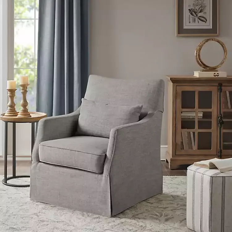 Accent Chairs-Kirklands Home Skirted Swivel Martha Stewart Accent Chair Gray