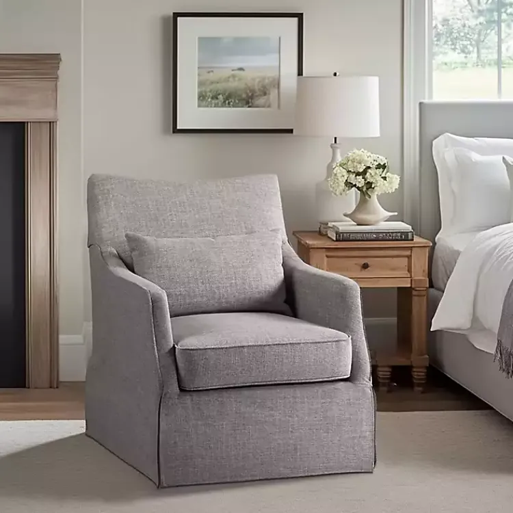 Accent Chairs-Kirklands Home Skirted Swivel Martha Stewart Accent Chair Gray