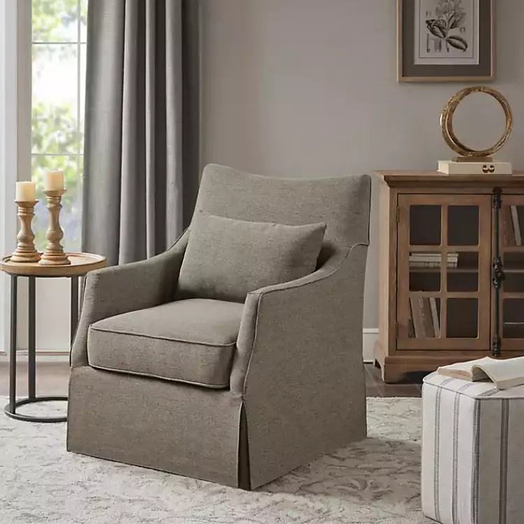 Accent Chairs-Kirklands Home Skirted Swivel Martha Stewart Accent Chair Tan