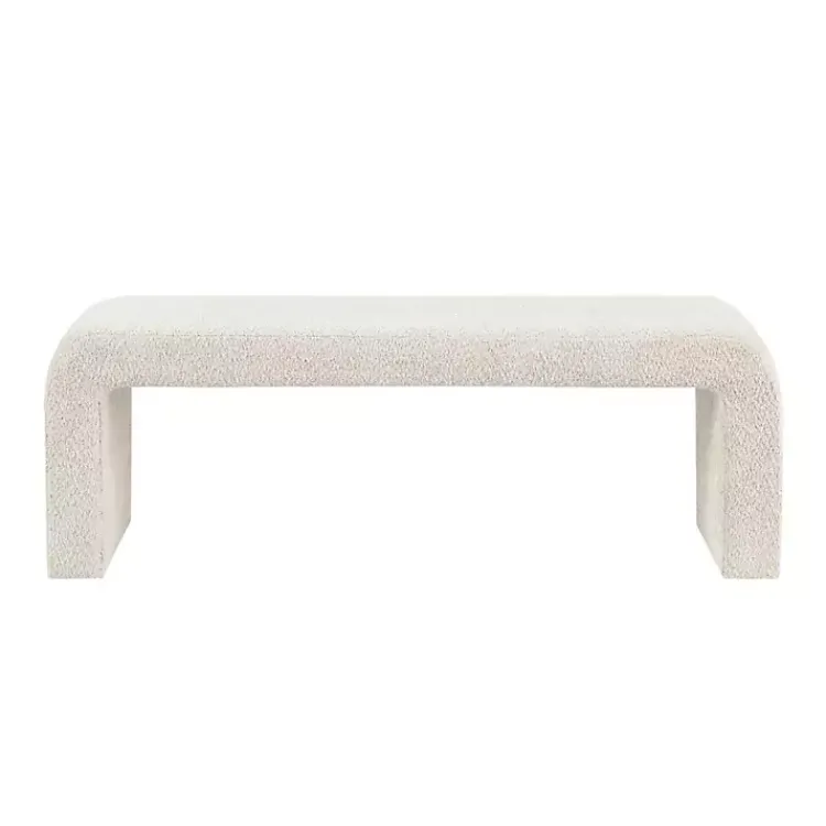 Benches & Ottomans-Kirklands Home Cream Boucle Waterfall Bench, 52 in. White