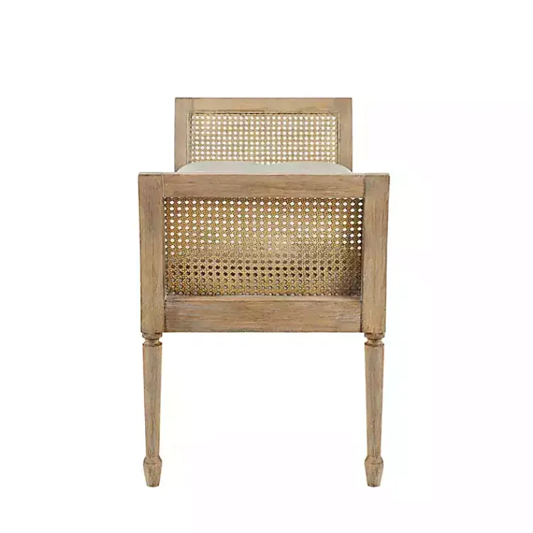 Benches & Ottomans-Kirklands Home Upholstered Cane Martha Stewart Isla Bench Tan