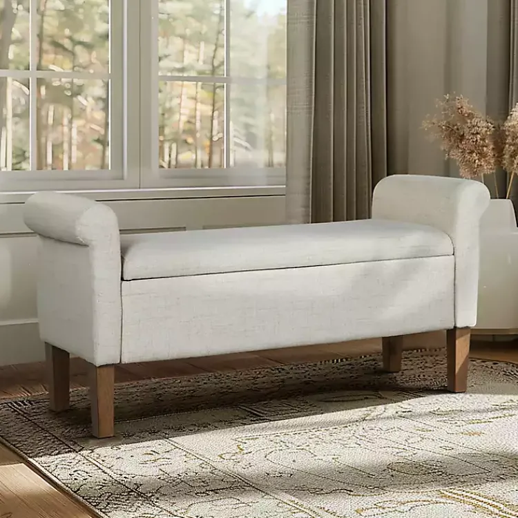 Benches & Ottomans-Kirklands Home Natural Upholstered Aubrey Storage Bench Ivory