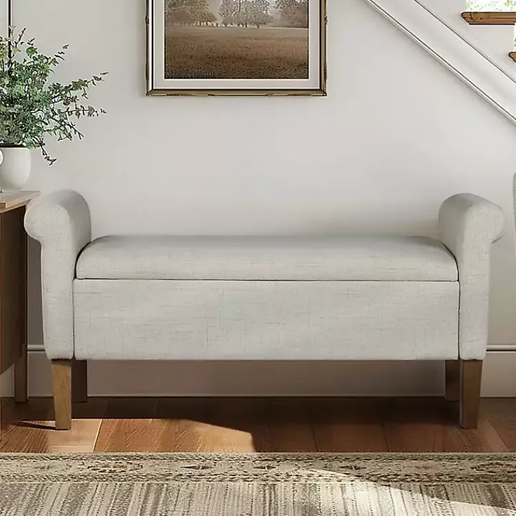 Benches & Ottomans-Kirklands Home Natural Upholstered Aubrey Storage Bench Ivory